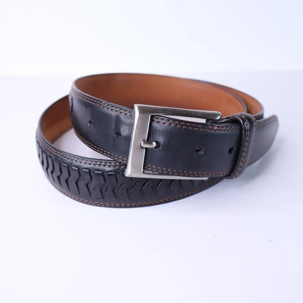 COLE HAAN Leather Braided Belt Black with Brown Stitching Men's 38/L
